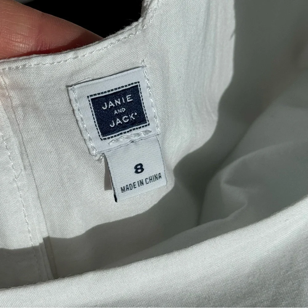 Janie and Jack Girls White Embroidered Cotton Dress Size 8 Button Back Summer
